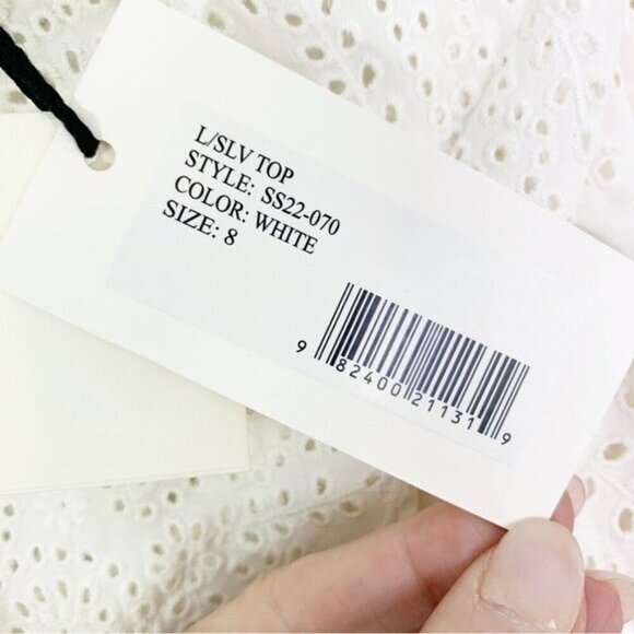 NWT Sea New York Vienne Eyelet Lace Open Back Cotton Blouse White Size 8 - Picture 9 of 15